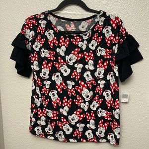 Disney Minnie Mouse print ruffle sleeve t-shirt